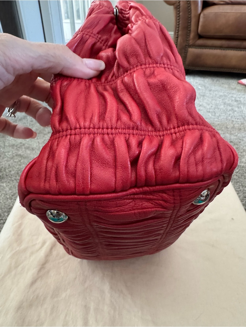 Prada Red Gaufre Satchel with Removable Strap - Picture 4 of 12